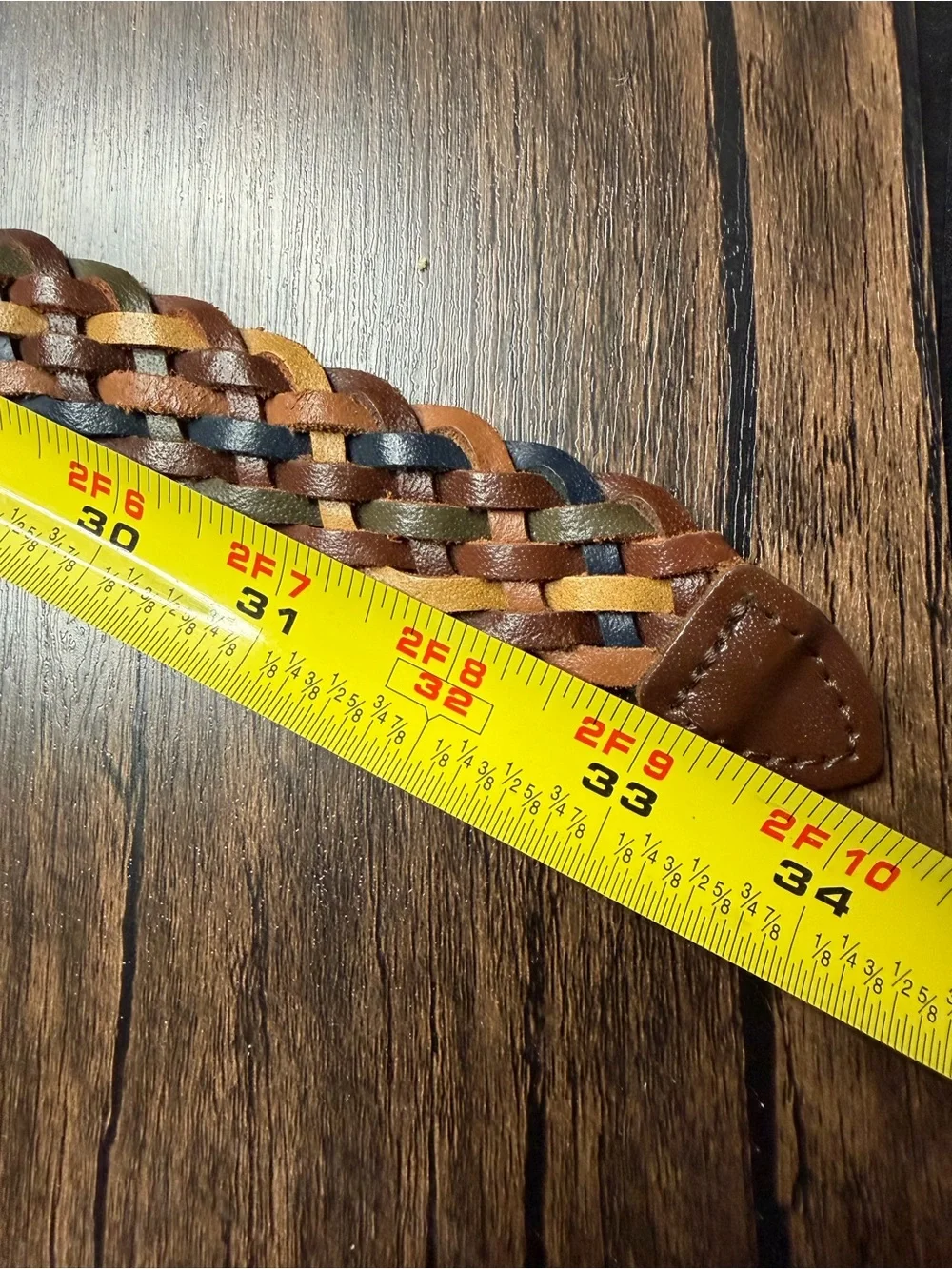 Boho Vintage women’s Braided Leather Belt - Brown navy gold green